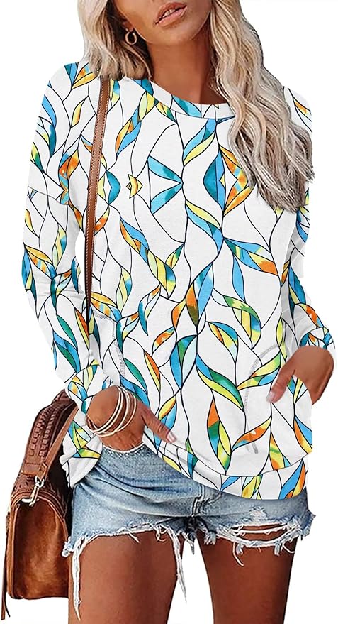 Magritta Women's Long Sleeve Leopard Color Block Tunic Comfy Crewneck T Shirt Tops Black XL