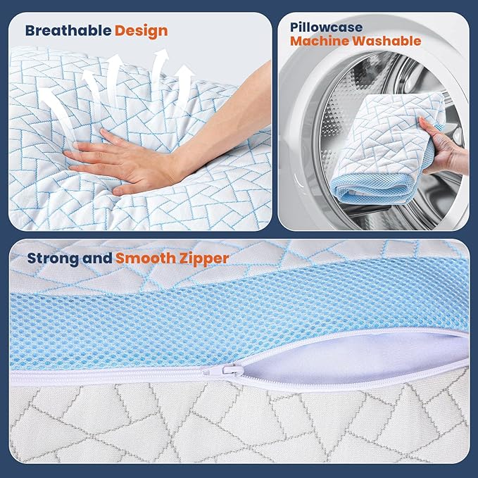 A-Pce Adjustable Pillow, Queen Size Set of 2 Bed Pillows for Sleeping, Luxury Shredded Memory Foam Pillows, Cooling Pillow for Side, Back, Stomach Sleepers, Firm Pillow for Hot Sleepers Neck Support