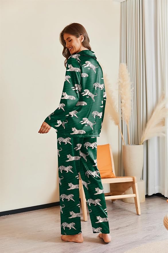 Ekouaer Pajamas For Women Set Silk Pjs 2 Piece Satin Sleepwear Long Sleeve Button Down Lounge Sets With Pant