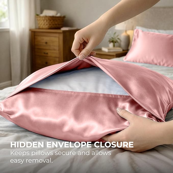 Satin Pillowcase 2 Pack - King Size (20"x40", Pink) - Silky Pillow Cases for Hair and Skin - Satin Pillow Covers with Envelope Closure - Extra Soft Premium Microfiber