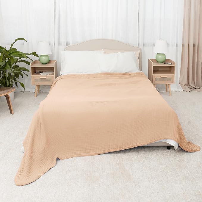 Comfy Cubs Muslin Blanket for Adults Queen 90" x 90" - 6 Layer Soft, Breathable & Lightweight Muslin Adult Blanket - Machine Washable & Designed in The US Bedding for All Seasons - Cream