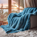 Hyde Lane Dark Teal Fuzzy Throw Blanket for Couch Sofa, Reversible Ultra Soft Faux Fur Throws, Plush Fluffy Blankets | 60x80 Peacock Blue