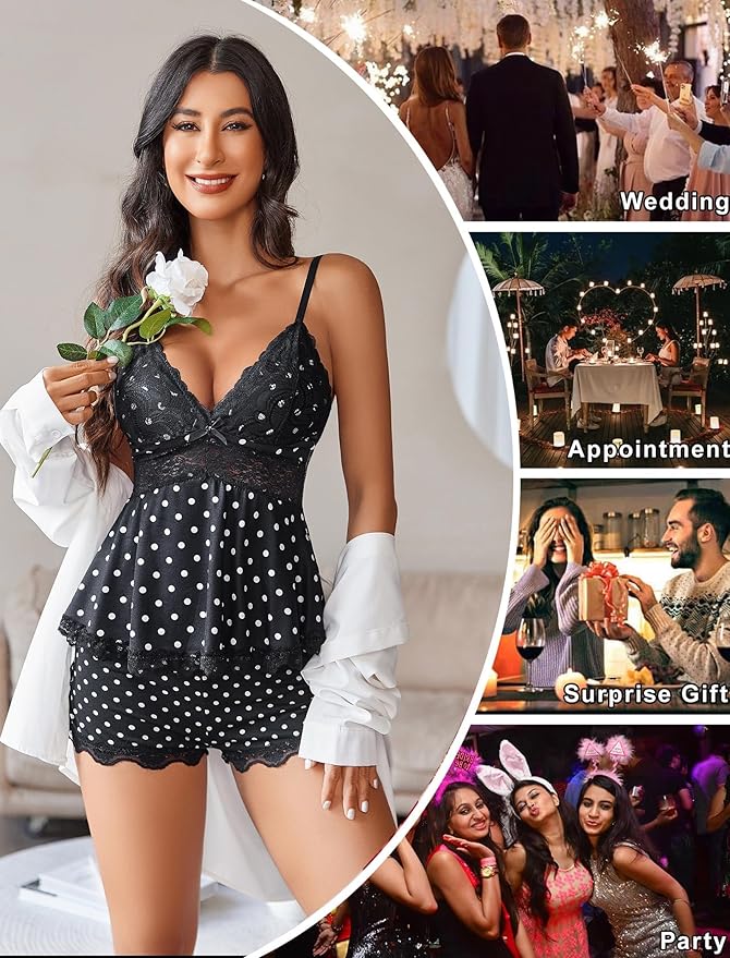 Avidlove Womens Sweetness Cami Set Lace Camisole Lingerie Nightwear Sexy Pajamas Lounge Sets