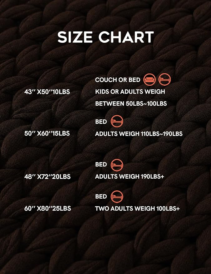 YnM Cotton Weighted Blanket, Handmade Chunky Knitted Design, Soft and Cozy, Temperature Regulating and Breathable, Machine Washable Throw for Sleep or Home Decor (Chocolate Brown, 60x80 Inch, 25lbs)