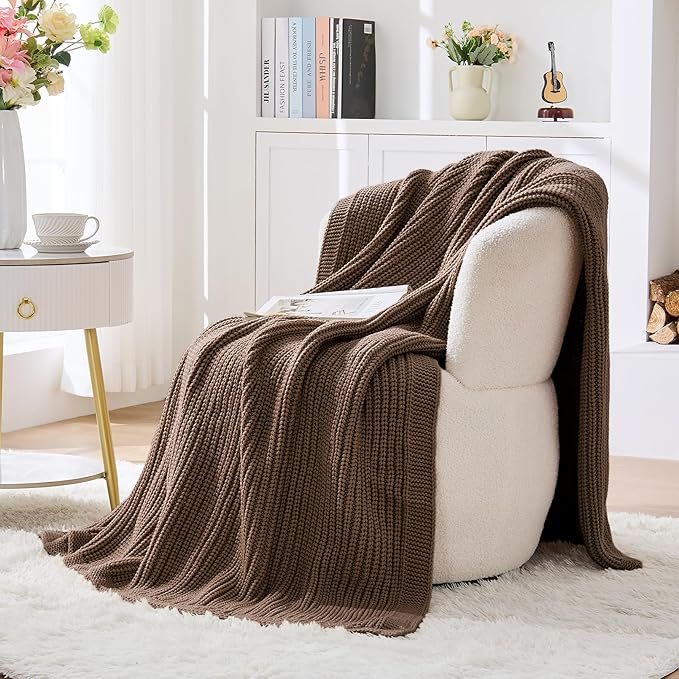 Dark Brown Chunky Knit Throw Blanket 50"x60" - Soft Cozy Thick Knitted Blanket for Couch Sofa Bed, Cute Fall Decorative Throw for Living Room