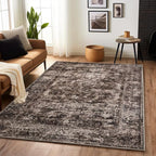Washable Area Rug 4x6 – Soft Vintage Brown Distressed Carpet for Bedroom, Living Room, Entryway, Kitchen, or Office – Low Pile Indoor Mat for Home Decor