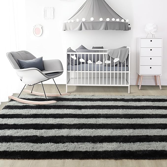 Noahas Large Fluffy 6x9 Area Rugs for Living Room Bedroom,Thick Shag Black and Grey Throw Rug,Big Soft Shaggy Bedside Non-Slip Plush Dorm Nursery Kids Carpet