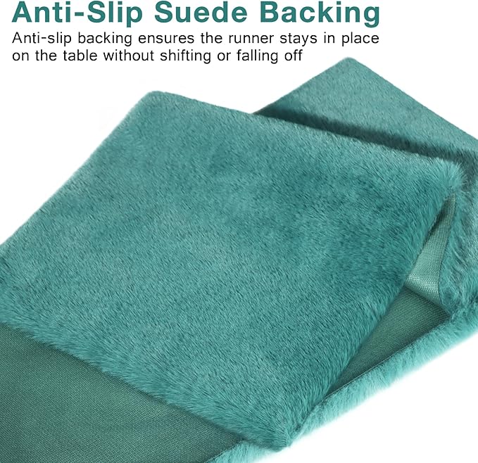 duduta Teal Blue Faux Fur Table Runner 72 inches Long, Fluffy Dresser Runner Covers Spring Easter Home Decor