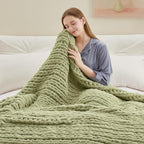 Negwoo Chunky Knit Throw Blanket, 50''*60'' Knitted Throw Chenille Yarn for Bed Couch, Handmade Light Green Crochet Big Thick Blanket, Machine Washable Cute Comfy Blanket for Home Decor