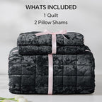BEDELITE Velvet Quilt Set Queen Size - Luxury Velvet Comforter Bedding Set 3 Pieces, Lightweight Soft Cozy Shiny Black Oversized Bedspread Coverlet for All Seasons with 2 Pillow Shams