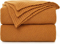 Longhui bedding Burnt Orange Cotton Cable Knit Throw Blanket for Couch Sofa Chair Bed Home Decorative, 2.5 Pounds 50 x 60 Inch Woven Throw Blankets with Bonus Laundering Bag