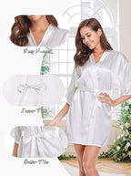 Women's Short Satin Robe Silky Bathrobes Bridal Bridesmaid Kimono Robe V-Neck Sleepwear S-XXL