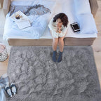 Softlife Area Rug for Bedroom, Fluffy Shag Plush Grey Rugs for Living Room Girls, Shaggy Throw Soft Fuzzy Small Kids Carpet for Dorm Bedside Ultra Cozy Non-Slip Indoor Decor, 4x5.3 Feet