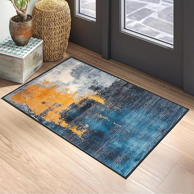 Area Rug 2x3 ft Rug Washable Boho Rugs Non Slip Low Pile Floral Small Carpet for Bedroom, Bedside, Kids Room, Office, Dining Room