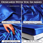 SLEEP SANCTUARY Satin Sheets Full Size – 4 Piece Luxury Silky Bed Set, Softer Than Silk, 15" Deep Pocket, Cooling & Wrinkle-Free, Moisture-Wicking & Breathable for Hair & Skin (Blue)