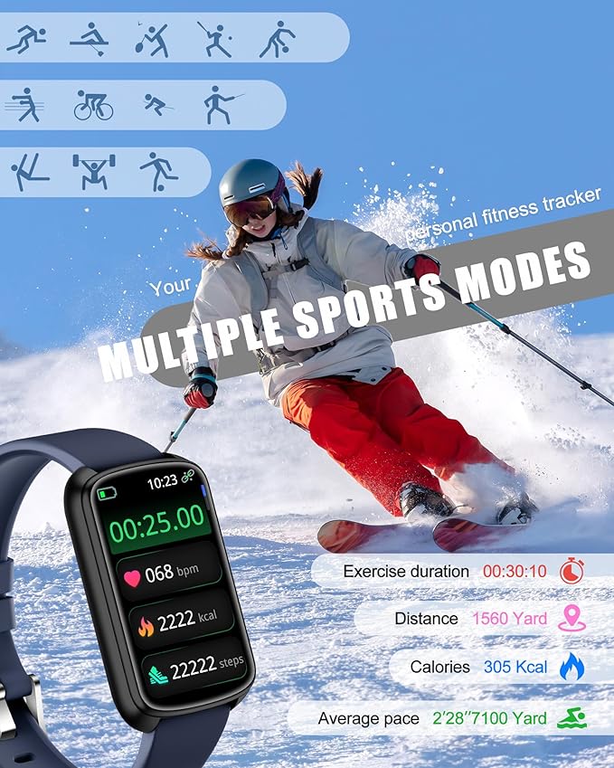 Fitness Tracker, Smart Watch for Women Men with 24/7 Heart Rate/Blood Pressure/Blood Oxygen Monitor,Sleep Tracker,Step & Calorie Counter, IP68 Waterproof Fitness Watches Compatible with Android&iPhone