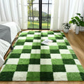Shag Area Rug, 6x9 ft Deep Green White Fluffy Rugs for Bedroom Living Room, Soft Shaggy Modern Indoor Carpets, Cute Plush Rugs for Kids Girls Room Nursery, High Pile Throw Rug for Home Decor