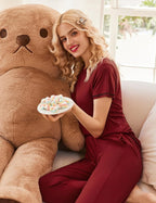 Ekouaer Women's Sleepwear Capri Pajama Sets Short Sleeve Two-Piece Pjs V Neck Tops & Capri Pants with Pockets S-3XL