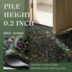 Lahome Claude Floral Area Rugs 9x12 Living Room, Green Soft Bedroom Rugs Non Slip, Thin Dining Room Carpet, Non Shedding Print Carpets for Guestroom