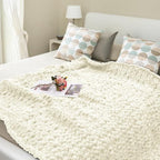 Chunky Knit Blanket Throw, 60x80inch Soft Chenille Yarn Throw, Handmade Warm Thick Cable Knit Crochet Blanket, Large Rope Knot Throw Blanket for Couch Bed Sofa,White