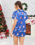 Ekouaer Womens Silk Satin Pajamas Short Sleeve PJS Shorts Set Soft Button Down Sleepwear 2 Piece Loungewear S-5XL
