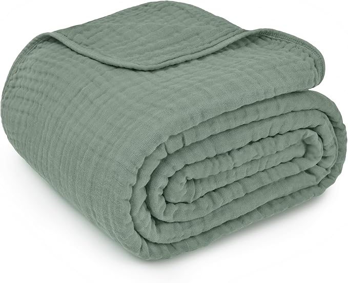 Comfy Cubs Muslin Blanket for Adults Twin 90" x 66" - 6 Layer Soft, Breathable & Lightweight Muslin Adult Blanket - Machine Washable & Designed in The US Bedding for All Seasons - Fern