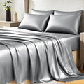 CozyLux Satin Sheets Full Size Sheets - 6 Piece Silky Full Size Bed Sheets, Luxury Light Grey Full Bed Set with Smooth and Soft Microfiber, Includes 1 Fitted Sheet, 1 Flat Sheet and 4 Pillowcases