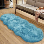 Faux Fur Rug for Bedroom, Fluffy Runner Rugs Soft Sheepskin Rug Sofa Couch Seat Cushion, 2x6ft Sky Blue Plush Area Rug Shag Rugs Floor Carpets for Nursery Bedside, Cute Shaggy Fuzzy Home Decor