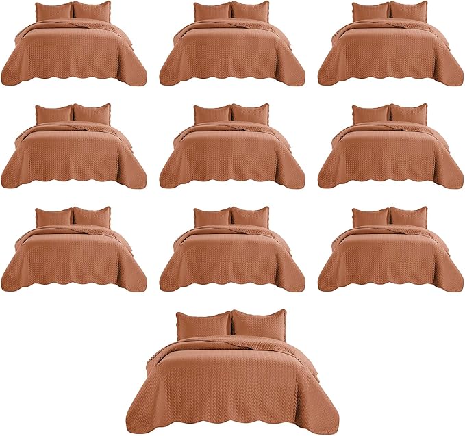IR Imperial Rooms Twin Quilt Bedding Set (68” x 86”) - Bulk Pack of 10 Wholesale for Hotels, Guest Bedroom & Airbnbs - Lightweight Microfiber Reversible Embossed Quilts Bedspreads (Rust)