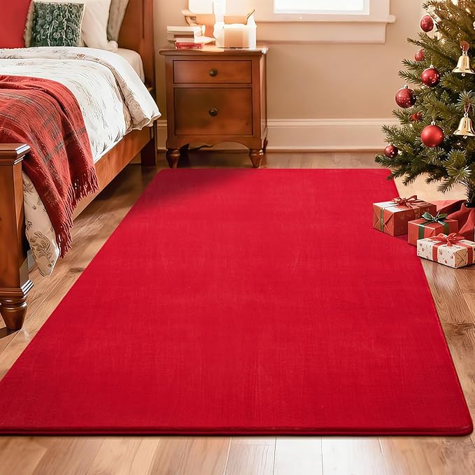 Przemy Washable Area Rug for Bedroom Living Room, 4x6 Feet Red Memory Foam Rug, Super Soft Modern Indoor Carpet for Bedside Kids Room Girls Boys Dorm Nursery Decor