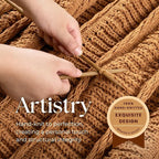 Boho Knitted Chenille Blanket with Tassels - Lightweight & Soft All-Season Throw - 3D Classic Pattern for Living Room Bedroom Couch, Amber Brown, Twin 60"x80"