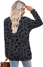 Magritta Women's Long Sleeve Leopard Color Block Tunic Comfy Crewneck T Shirt Tops Black XL
