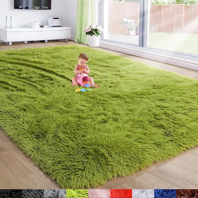 Amdrebio Grass Green Rug 6x9 for Living Room Bedroom, Fluffy Shag Plush Area Rugs for Kids Room Baby Nursery Decor, Modern Cool Fuzzy Floor Furry Shaggy Fuzzy Moss Carpet for Office Dorm Playroom