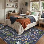Lahome Chloe Insect Botanical Washable 8x10 Area Rugs for Living Room, Non Slip Blue Rug for Bedroom, Boho Indoor Throw Dining Room Carpet for Under Table Home Office Playroom(Dark Blue,8x10)