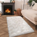 White Faux Fur Rug 3x5 Faux Sheepskin Rugs for Living Room Fluffy Washable Area Rugs for Bedroom Nursery Room Luxury Room Decor Furry Fuzzy Rug Rectangle Carpet