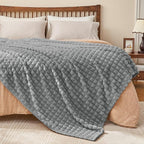 BEDELITE Grey Throw Blanket for Couch and Bed- Super Soft and Warm 3D Checkered Fluffy Fuzzy Fleece Blanket, Luxurious Plush Cozy Blanket for Room Decor Fall and Winter, 90x90 inches, Queen Size