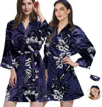 WJing Yi Jia 2Pcs Womens Floral Kimono Robe Silk Robes Bride Bridesmaid Satin Robes Bridal Dressing Gown Silky Bathrobe