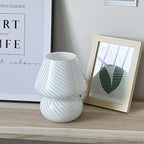 jonong Bedside Lamp Glass Striped Mushroom Table Lamp with 3 Color Modes LED Small Decorative Table Lamp for Gift Present,Suit for Bedroom, Living Room, Home Decor, Baby, Kids, Women (White)