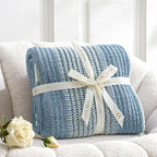 Amélie Home Premium Chenille Throw Blanket, Soft Cozy Luxury Two-Tone Knit Blanket for Couch, Sofa, Chair, Home Decor, Blue & Ivory 50"x60"