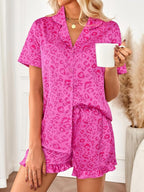 LILLUSORY Womens Satin Silk Pajamas Set 2 Piece Ruffle Pjs Winter Matching Lounge Sleepwear Button Down Striped Shirt Shorts
