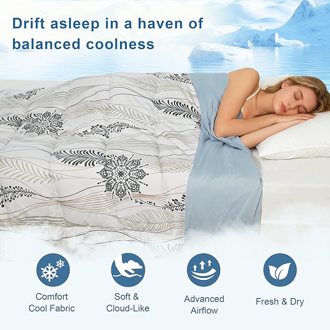 Cooling Comforter Queen Size, Cooling Blankets for Hot Sleepers, Breathable Lightweight Cold Blanket, Ultra Soft Thin Summer Bedding (Green, Queen)