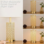 SAIWEYA Crystal Table Lamps Modern 3-Way Dimmable Bedside Lamp with 2 USB Ports & AC Outlets for Living Room Bedroom Nightstand Lamp Night Light (Gold- 1 Pack 24In)