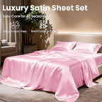 Love's cabin Full Size Satin Sheet Sets - 4 Piece Pink Silky Sheet Set Full with Deep Pocket, Luxury Silk Feel Bed Sheets Full Bedding Set (1 Flat Sheet,1 Fitted Sheet,2 Pillow Cases)