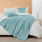 Striped Throw Blanket and Pillow Covers Set (No Inserts) for Couch and Bed, Plush Warm Lightweight Fuzzy Faux Fur Blanket for All Seasons (50" x 60", Pastel Blue)