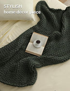YnM Chunky Throw Blanket, Medium-Weight, Hand Knitted, Skin Friendly, Ventilated and Breathable, Machine Washable, Home Décor Piece for Couch, Sofa and Bed (Olive, 40x50 Inch)