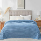 Snuggle Sac Queen Size Blanket for Bed, Soft Luxurious Bedding Blankets, Large Fuzzy Plush Microfiber Blankets, Washed Blue, 90x90 inches