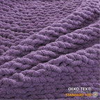 WESHIONGOO Chunky Knit Blanket Throw 40"×40" Knitted Throw Blankets for Couch Bed Fluffy Soft Blanket with Jumbo Chenille Yarn Thick 100% Handmade(Purple)