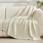 Amélie Home Premium Chenille Throw Blanket, Soft Cozy Moss Stitch Knit Blanket for Couch, Sofa, Chair, Home Decor, Ivory 50"x60"
