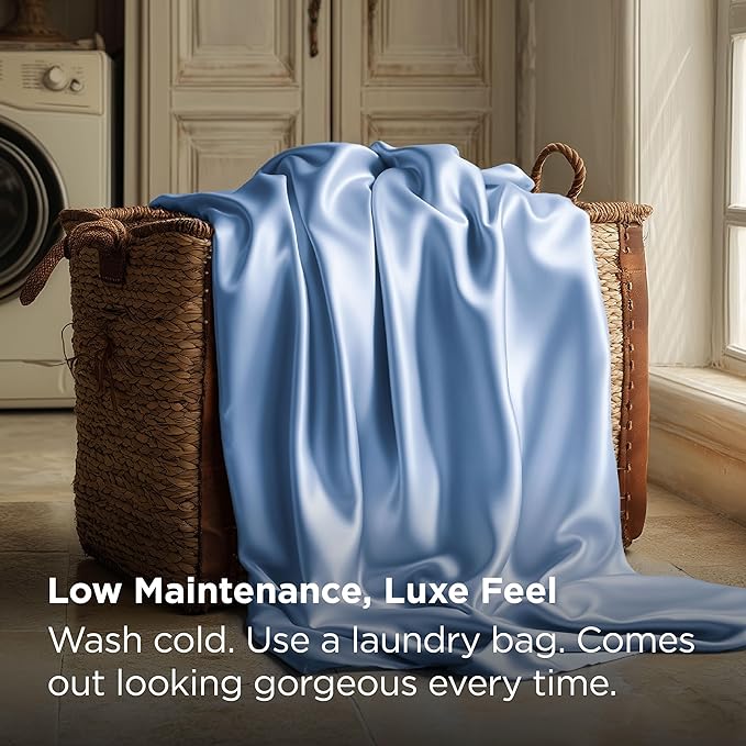 Bedsure Satin Sheets Full Size - 4 Piece Silky Bedsheets with Elastic Corner Straps and 15 Inches Deep Pocket Fitted Bedsheet,1 Flat Sheet, 2 Satin Pillowcases, Good for Hair & Skin (Full, Sky Blue)