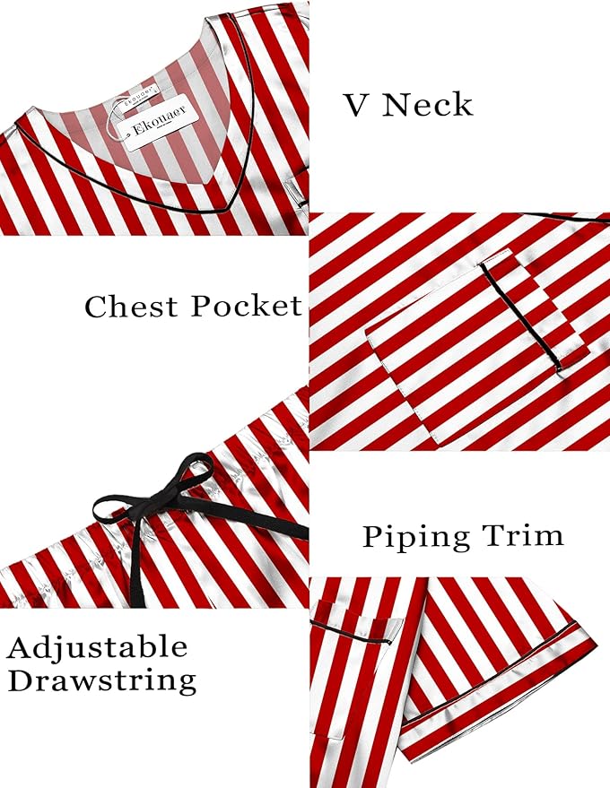 Ekouaer Silk Pajama for Women Short Sleeve Satin Pj Set Two Piece Soft Sleepwear Loungewear, S-XXL